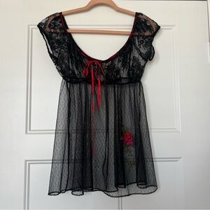 Y2K Victoria’s Secret Sheer Black Lace Babydoll Top, Size M